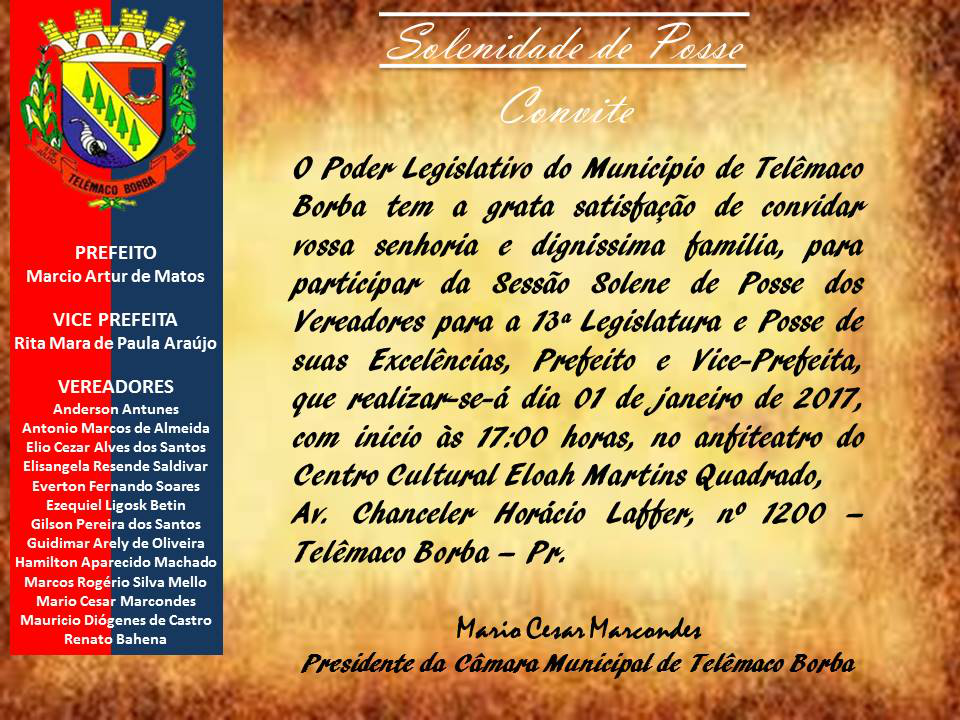 Convite para a Sessão Solene de Posse 